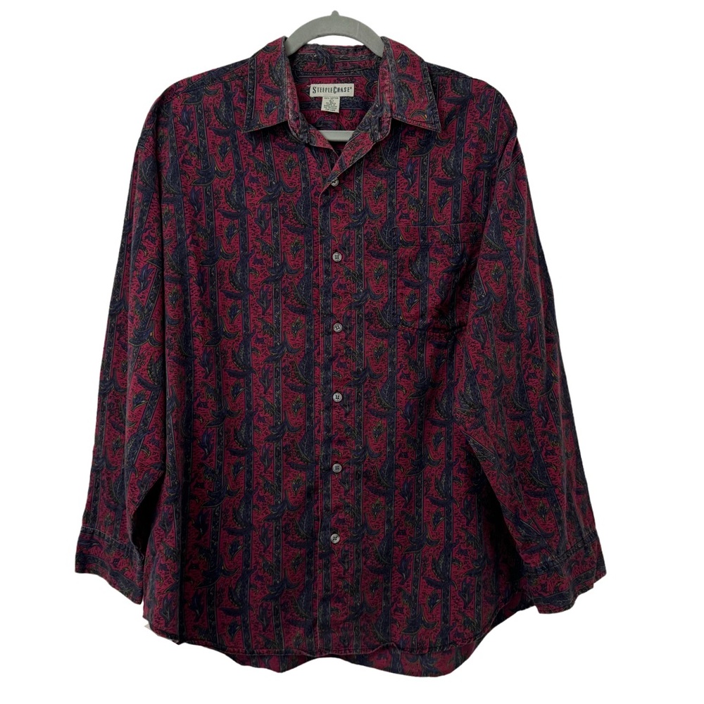 VTG Steeple Chase Top L Paisley Stripe French Country Provencal‎ Dark Floral